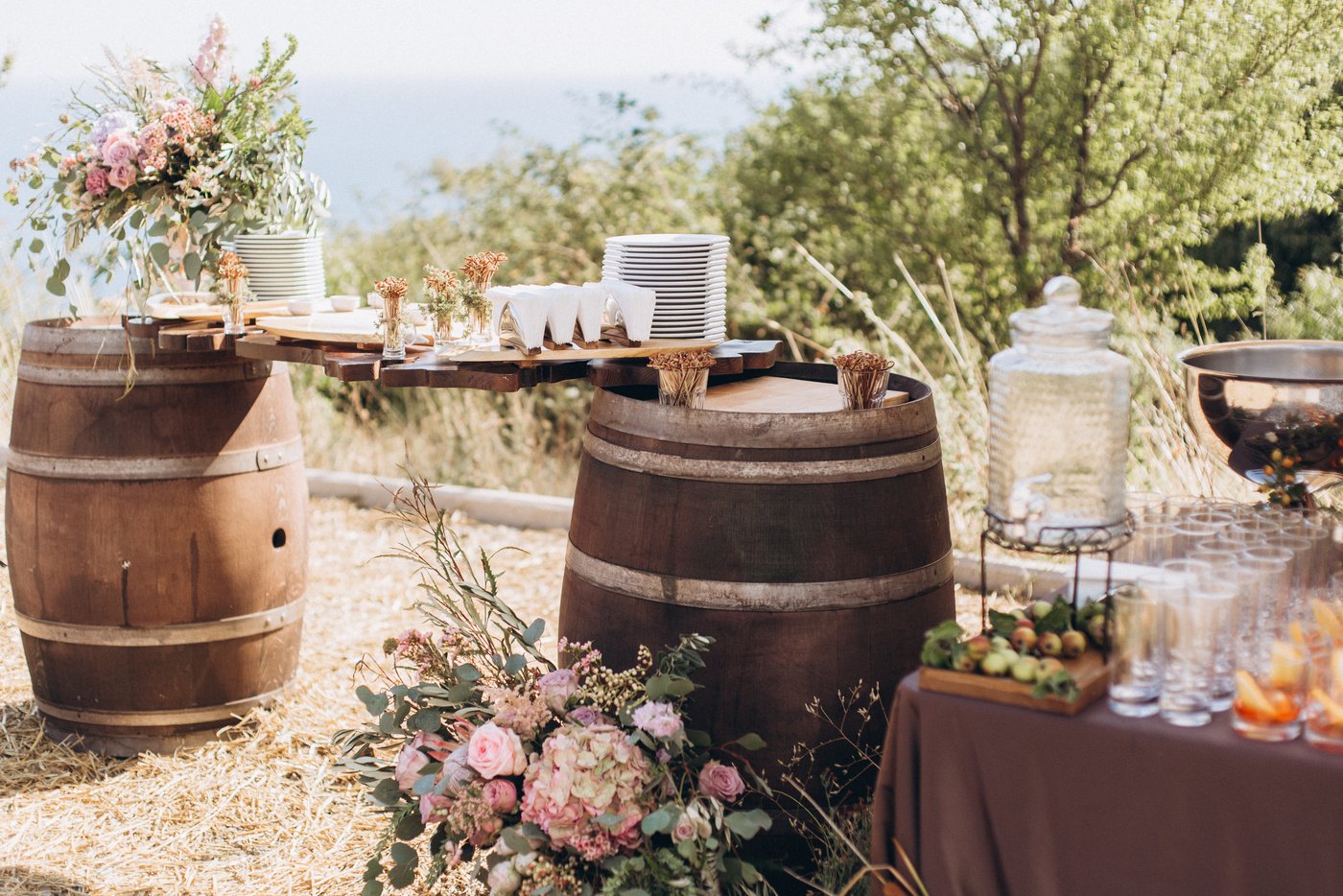 Boho wedding table with eco decor for guests.