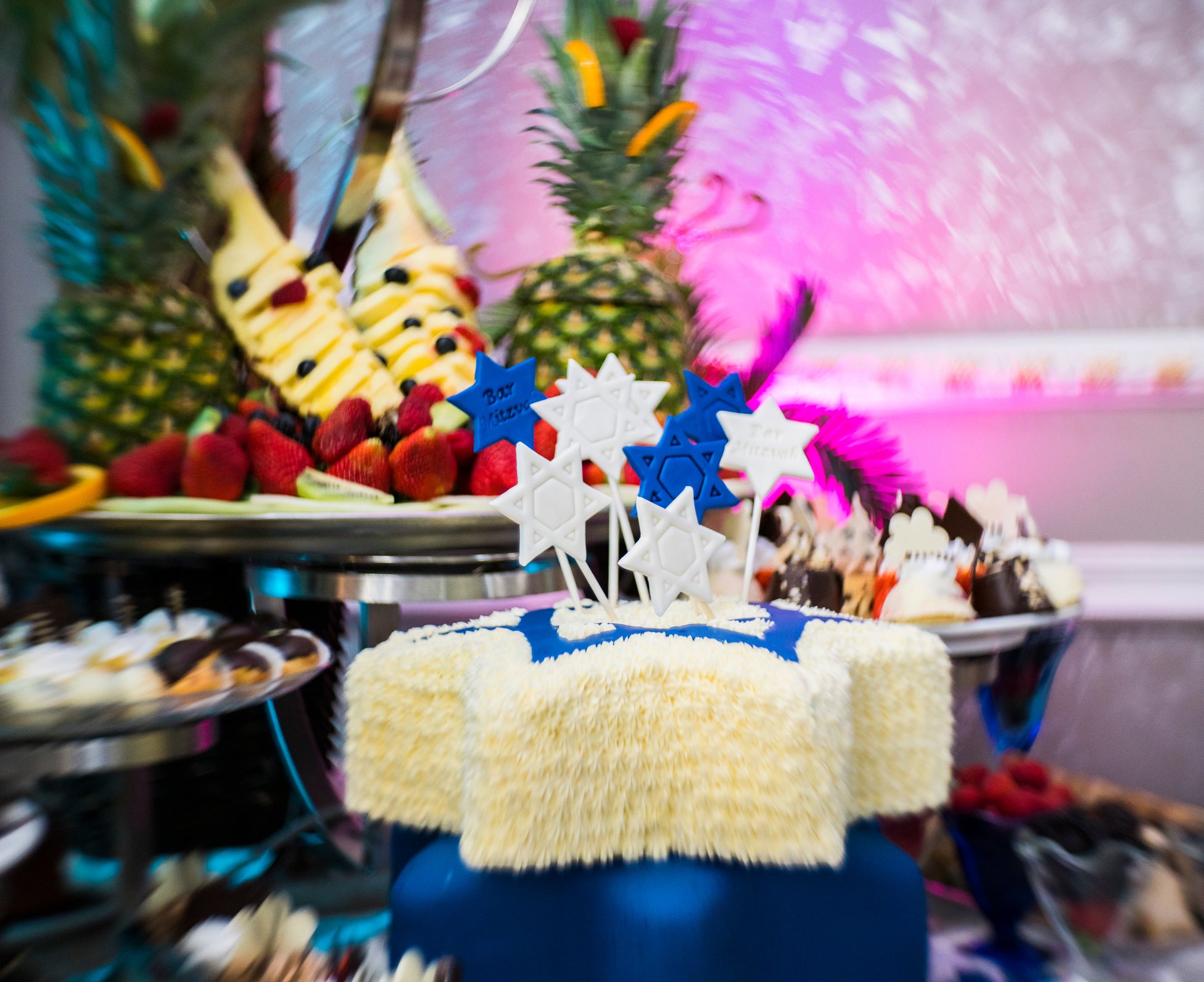 Restaurant's banquet room decorated for Bar Mitzvah